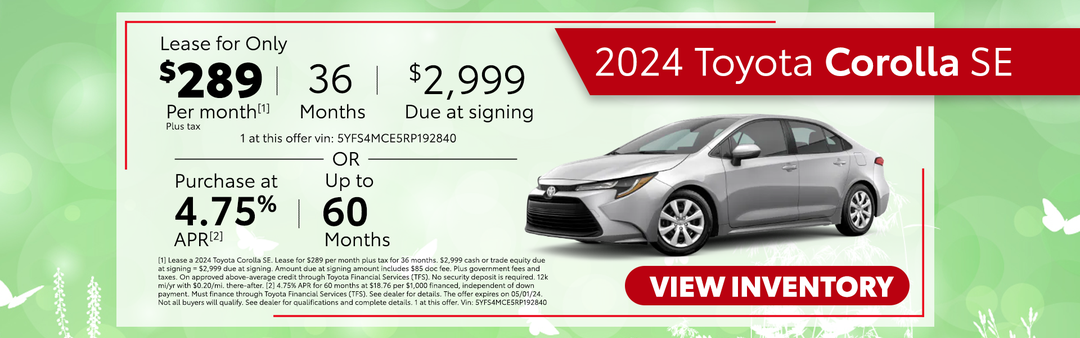 Lease A Toyota Corolla For Only $289*